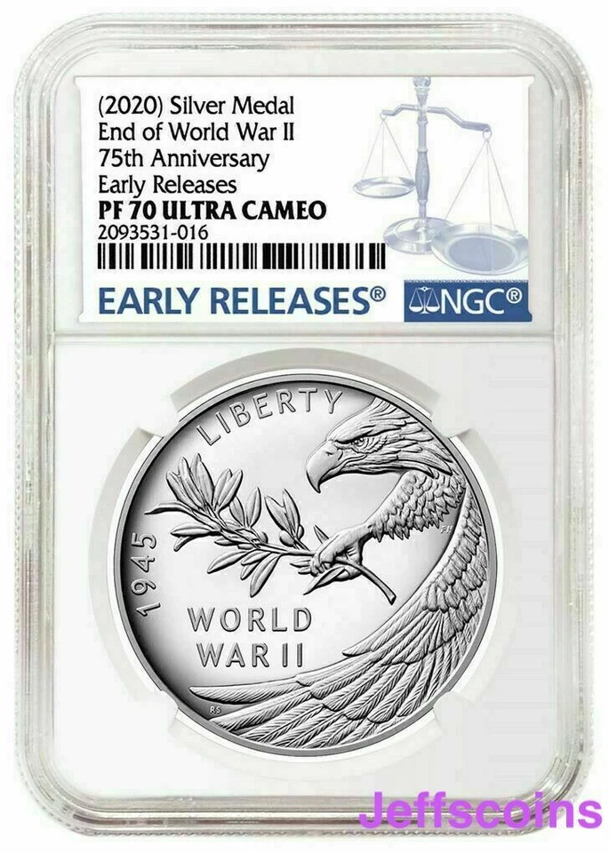 2020 P End of World War 2, II 75th Anniversary 1oz Silver Medal Eagle NGC PF70 - Image 4 of 4