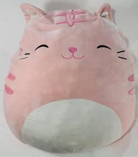 Squishmallows: PAULITA THE TABBY CAT 16" Pink, White Belly, Closed Eyes, Used