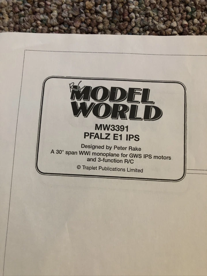 BLUEPRINTS PLANS ONLY-MW3391 PFALZ E1 30” Wingspan For GWS IPS Motor RC Model - Image 4 of 4