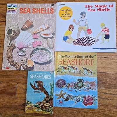 Vtg 60s 70s 80s Seashells and Seashores Childrens Book Lot, Wonderbook, Coloring