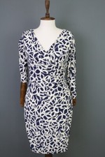 Ladies Ralph Lauren Blue Floral 3/4 Sleeve V-Neck Bodycon Dress Size 8