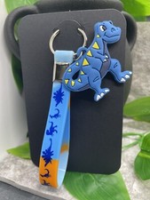 4" Silver-Tone Silicone Dinosaur Wristlet Keychain New Free Ship B1466