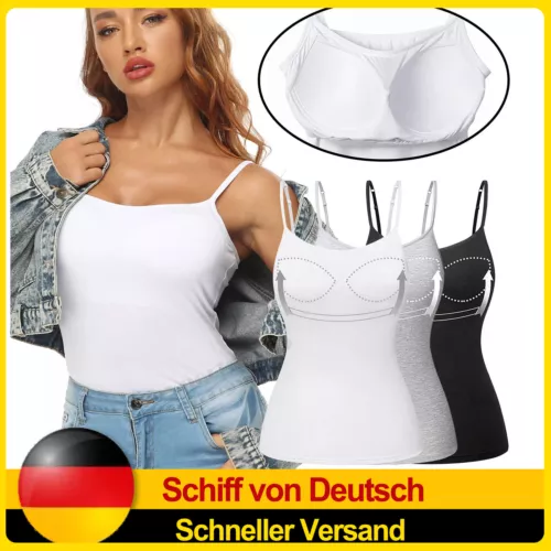 Damen Unterhemd BH-Hemd Basic Eingebauter BH Bügelloser Gepolstert Tank Tops DE - Bild 1 von 19