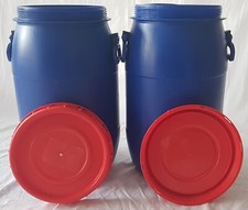 2 Kunststoff Fässer 35Ltr. Wassertonne, Regentonne ,Futtertonne. Blau/Orange