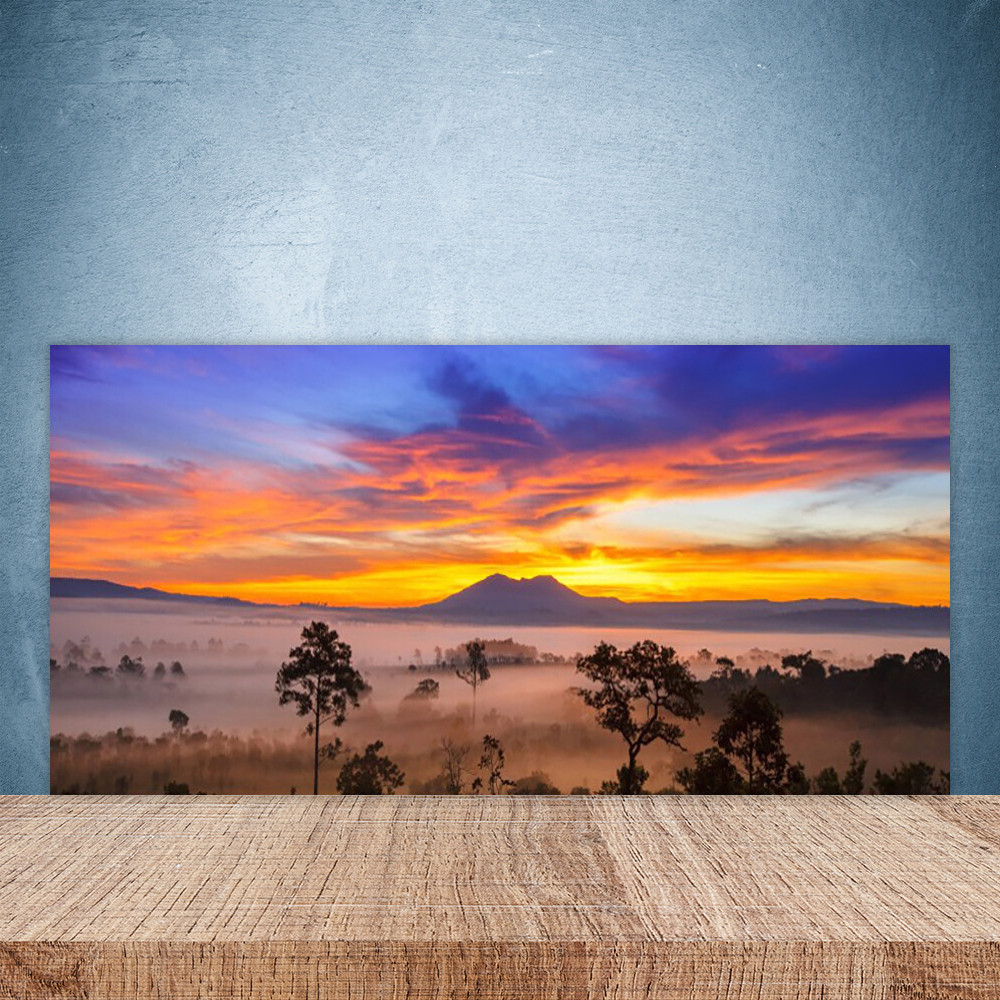 Crédence de cuisine en verre panneau paroi 100x50 paysage brouillard arbres pour fond de hotte