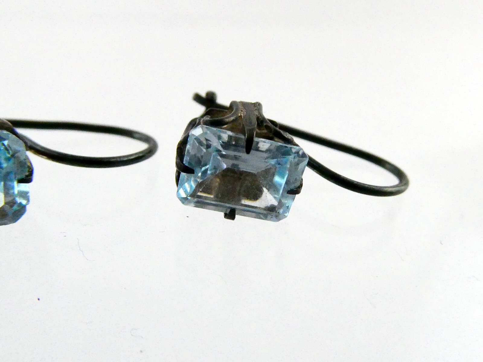 Unmarked Sterling Silver Rectangular Cut Blue Top… - image 7