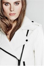 Marciano Women Jacket Leather White Moto Size Lare Fitted Crop $ 350+