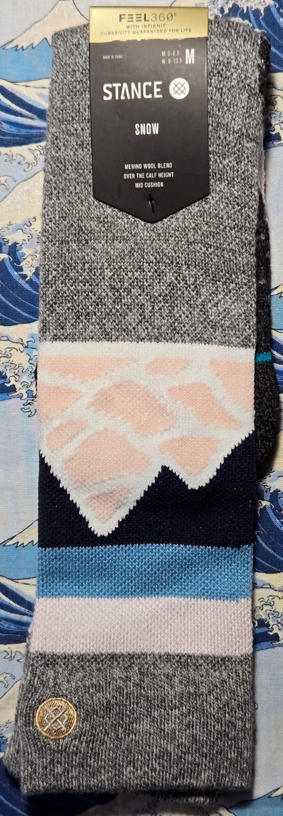 Stance Men's Snow Wool Mix Crew Socks Chunky Spillway Grey Pink UK 5.5-8 EU39-42