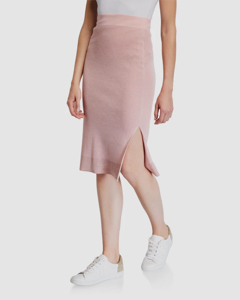 $295 Rag & Bone Women's Pink Stretch Knit Metallic-Glitter Wool Pencil Skirt M