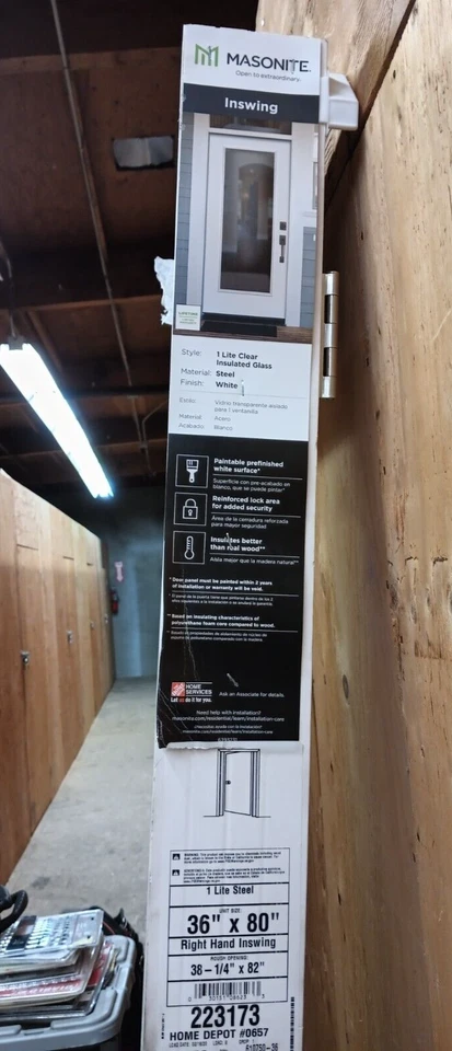 Puerta exterior delantera colgada de acero imprimado con inswing derecho Full Lite 36 x 80 pulgadas Foto 3 de 4