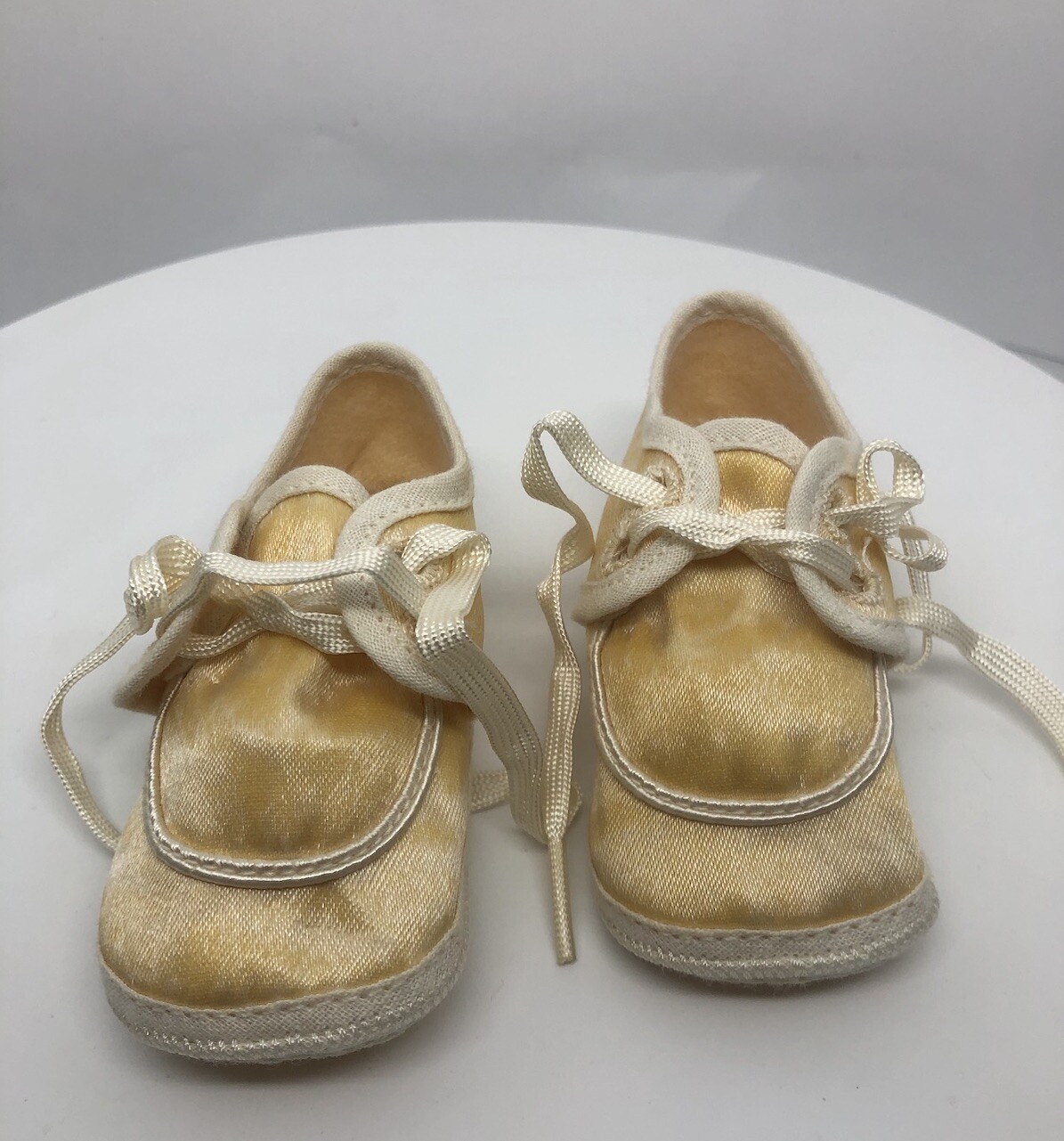 Satin Feel Laces Infant Baptism Shoes 3.5&rdquo; Long Yellow