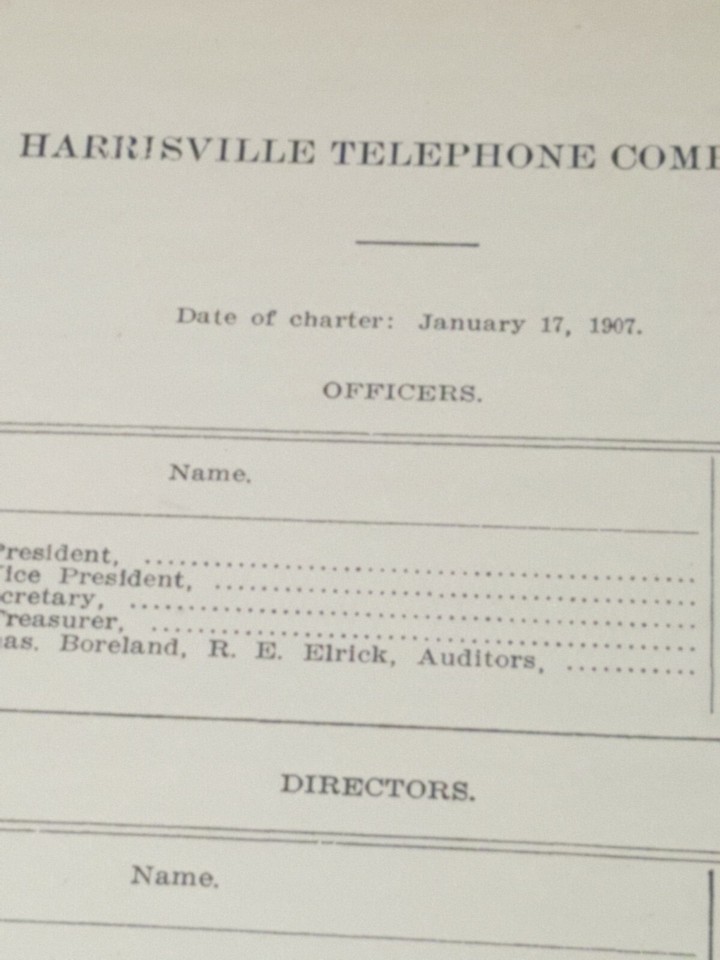 1909 document HARRISVILLE TELEPHONE COMPANY Butler County PA JC