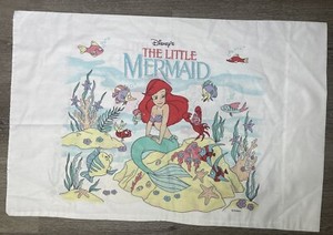 Vtg Disney The Little Mermaid Pillowcase 1990's Double Sided Ariel & Flounder