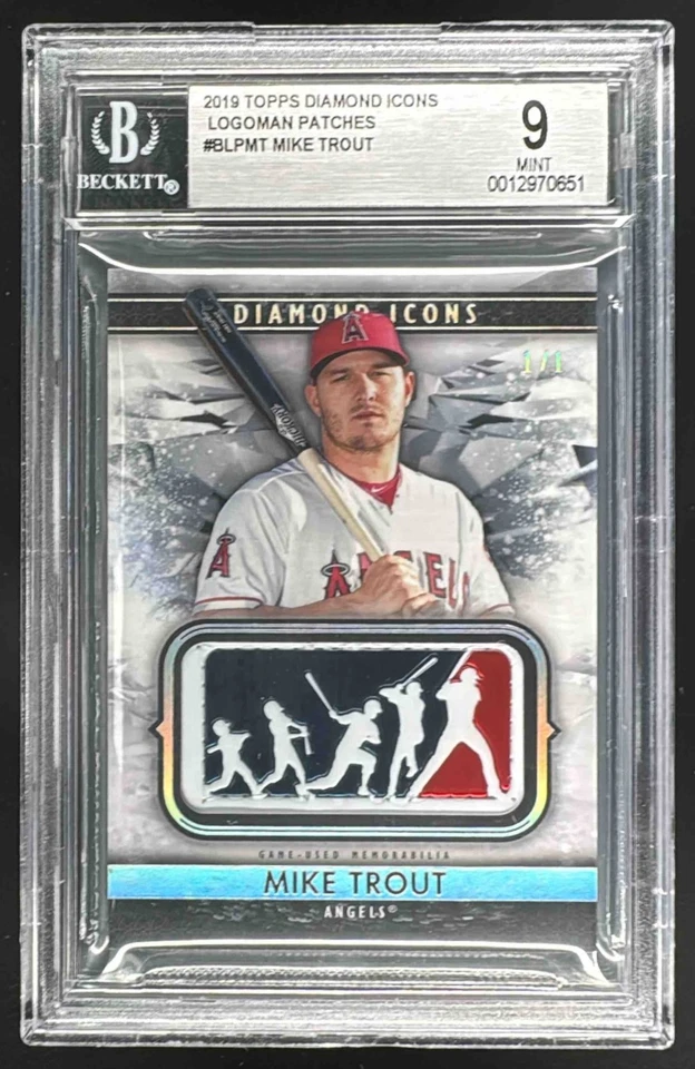 Mike Trout 2019 Topps Diamond Icons Batter Logoman Patch 1/1 BGS 9