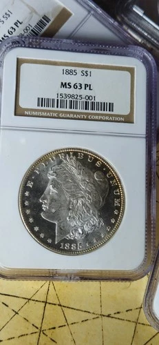 " Rare PROOF LIKE " 1885 Morgan Dollar " NGC MS63PL" 90% Silver Dollar - FROSTY!