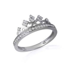 .925 Sterling Silver Cubic Zirconia Crown Tiara Filigree Band Ring