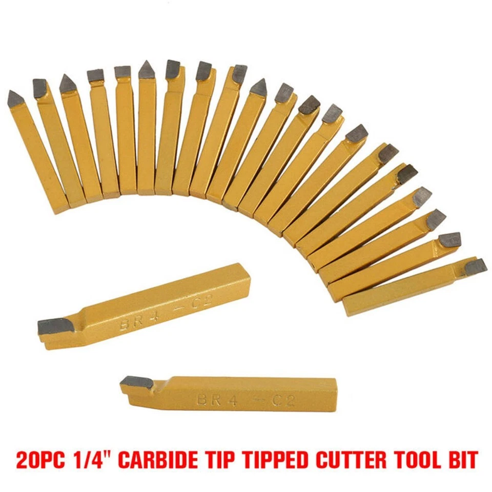 20pcs/Set 1/4 Metal Lathe Tooling Carbide Tip Tipped Cutter Tool Bit Cutting - Image 2 of 4