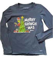 LIFE IS GOOD Crusher Women's Long Sleeve Shirt Dr Seuss Merry Grinch-mas  Med