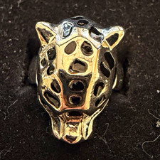 Silver Tone Leopard Head Animal Ring Size 8 No Stone