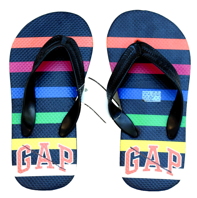 NWT GIRL'S 12/13 GAP LOGO MULTI-COLOR STRIPED FLIP-FLOP SANDALS