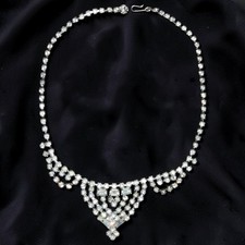 Vintage 1950s Clear Rhinestone Festoon Bib Choker Necklace Baguette 15 Vintage 1950s Clear Rhinestone Festoon Bib Choker Necklace Baguette 15