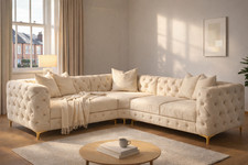 Monaco Corner Sofa Chesterfield Velvet Couches Longue Settee 5 & 6 Seater Chaise