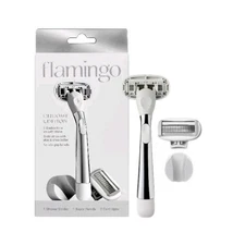 Flamingo Women's 5-blade Razor, 1 handle + 2 cartridges + Shower Holder, Chrome!