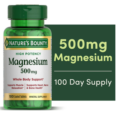 Nature's Bounty Magnesium 500mg, Bone & Muscle Health Mineral Supplement, 100 Ct