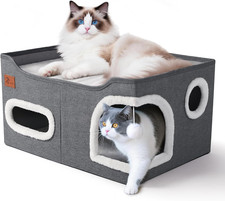 Cat House For Indoor Cats Foldable Large Bed Cave Fluffy Ball Scratch Pad