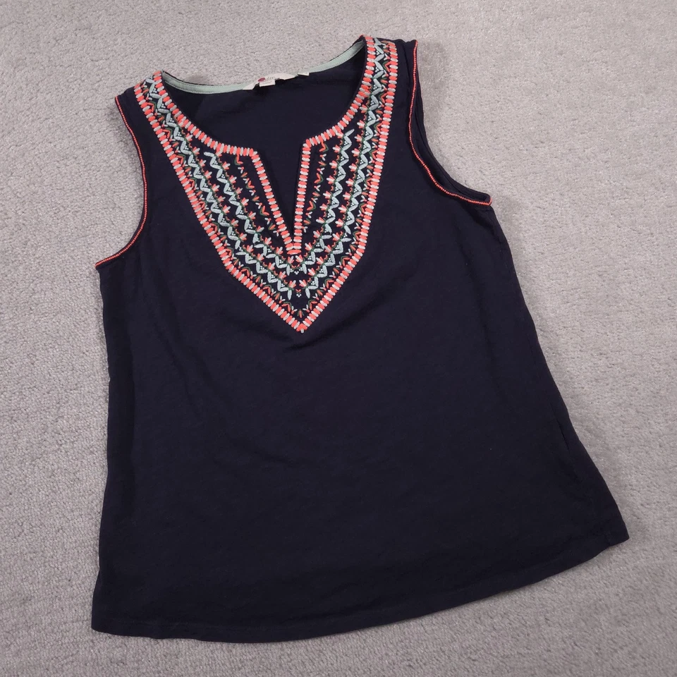 Camiseta sin mangas Boden para mujer US 6 azul marino bordada sin mangas patrón boho azteca Foto 2 de 4