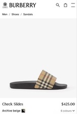 New Men's Burberry Check Slides in Beige and Black 44/11