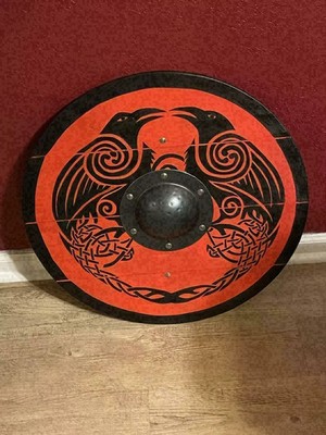 Medieval Viking Eivor Valhalla Raven Shield Authentic Battle Ready Worn.