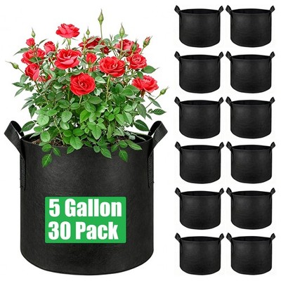 30-Pack Black Grow Bags 5 Gallon Aeration Fabric Pots w/ Handles Root Container