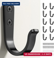 10Pcs Wall Hooks for Bathroom, Kitchen, Closet, and Garage - Black Metal Hooks f