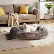 71" Human Dog Bed w/ Blanket Pillow Faux Fur Orthopedic Floor Lounger Bed