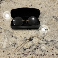 Antique Gold Pince Nez Eyeglasses With Chain  Gold Hair/Clothing Pin  Case