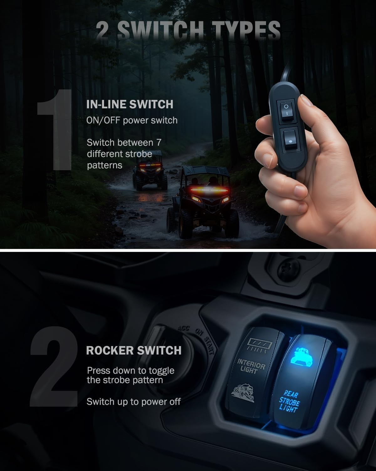 30'' UTV LED Chase Light Bar w/ 1.75''-2'' Roll Cage Mount Bracket Rear RYWBR 