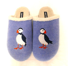 Land's End Puffin Sherpa Lined Women's Slippers size 8B blue