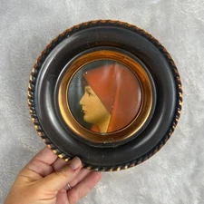 Vintage Lady Portrait Wall Hanging copper Decorative Plate Made in Belgium