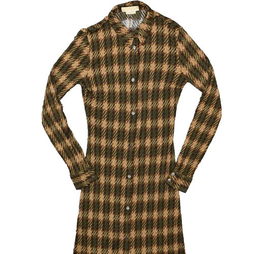 Abito donna Michael Kors taglia 8 linea A marrone a quadri metà polpaccio casual poliestere