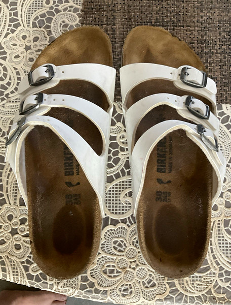 Birkenstock Women's White 3-Strap Buckle Strappy Sandals Leather Size 8 EU 39