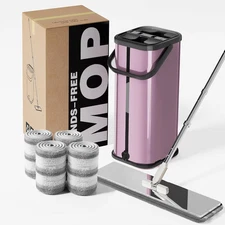 Flat Mop and Bucket for Home with Extra Refills, Stainless Steel Mop and Bucket 