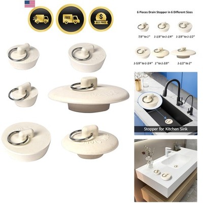 6 Pieces Rubber Sink Stopper, Drain Stopper Bath Tub Stopper with Pull Ring, ...