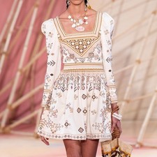 Ulla Johnson Adilah Beaded Embroidered Cotton Linen Mini Dress Ochre size 0