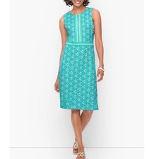 Talbots Effortless Jersey Sheath Dress S Green Tiny Medallion Travel Office NEW