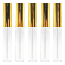 Paquete de 5 tubos vacíos de brillo de labios envase de bálsamo labial recargable de 10 ml con varita, dorado