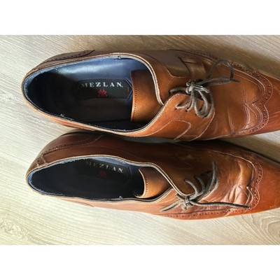 Mezlan Mens 12 Cognac Leather Wingtip Derby Shoes Brogue Lug  display picture 1