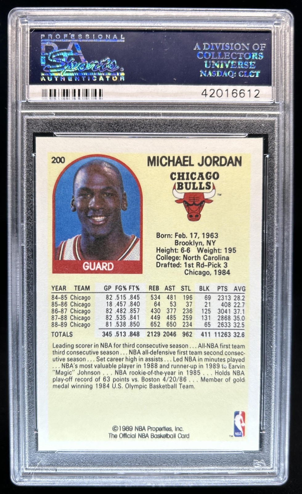 1989-90 Hoops Michael Jordan #200 Bulls PSA 10 GEM MINT view 2
