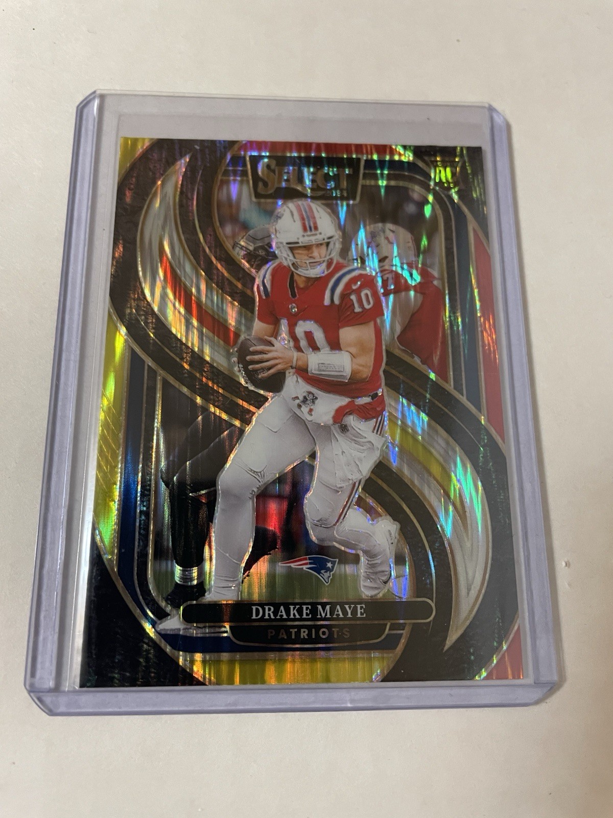 2024 Panini Select - Premier Level Drake Maye #113 Red & Yellow Shock Prizm (RC)