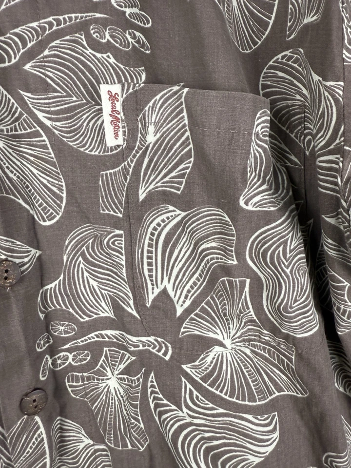 Vintage Local Motion Hawaiian Shirt M Brown Floral Cotton Surf 80s Button Front - Image 3 of 4